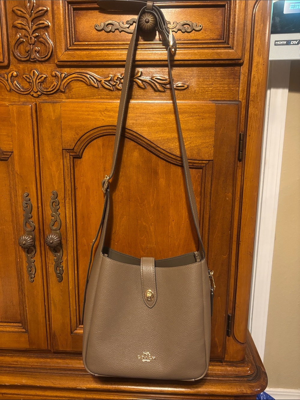 Coach Hadley Convertible Crossbody Bag in a dark stone pebble leather finish - Picture 2 of 9